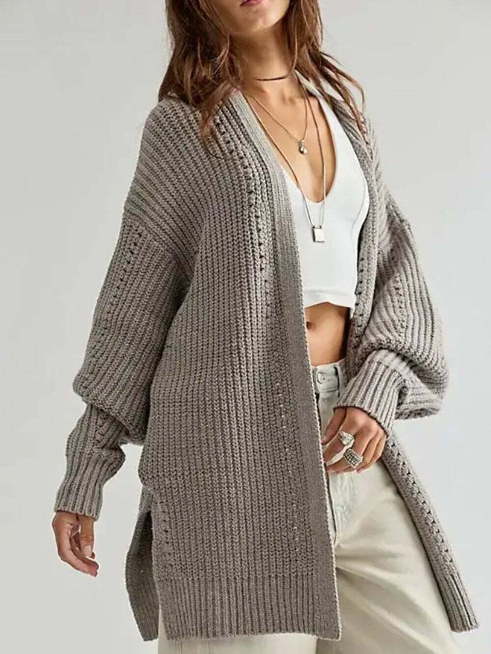 Free People Nightingale Oversized Cardigan Slouchy Silver Gleam Grey Size XS - Picture 2 of 8